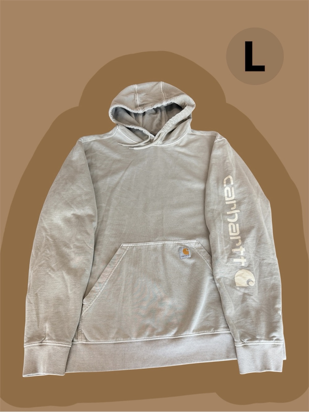 Carhartt Relaxed Fit Midweight Logo Sleeve Hoodie – Size L Light Gray (Washed, N
